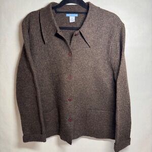 100% Wool Soft Granola Girl DEANE & WHITE Button Up Jacket Cardigan Cozy Brown S